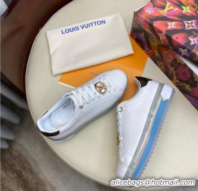 Best Product Louis Vuitton Time Out White Leather Sneakers 1A8NFV Blue