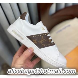 Low Price Louis Vuitton Frontrow Leather and Studed Monogram Canvas Sneakers 1A8FJA White