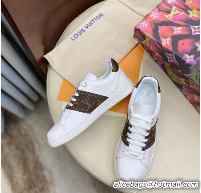 Low Price Louis Vuitton Frontrow Leather and Studed Monogram Canvas Sneakers 1A8FJA White