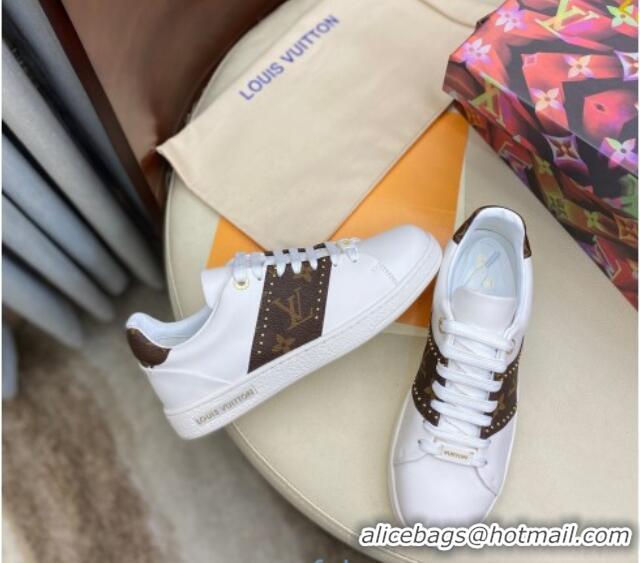 Low Price Louis Vuitton Frontrow Leather and Studed Monogram Canvas Sneakers 1A8FJA White