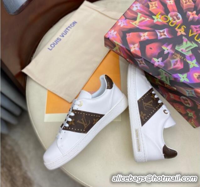 Low Price Louis Vuitton Frontrow Leather and Studed Monogram Canvas Sneakers 1A8FJA White