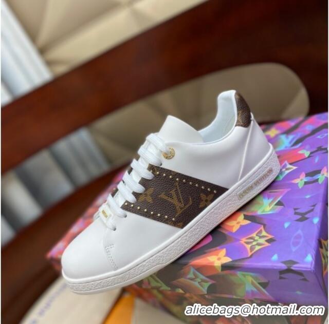 Low Price Louis Vuitton Frontrow Leather and Studed Monogram Canvas Sneakers 1A8FJA White