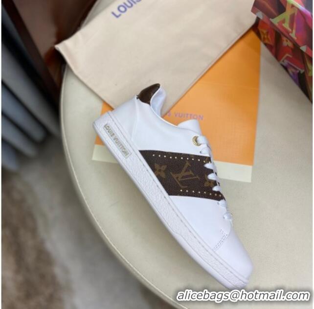 Low Price Louis Vuitton Frontrow Leather and Studed Monogram Canvas Sneakers 1A8FJA White