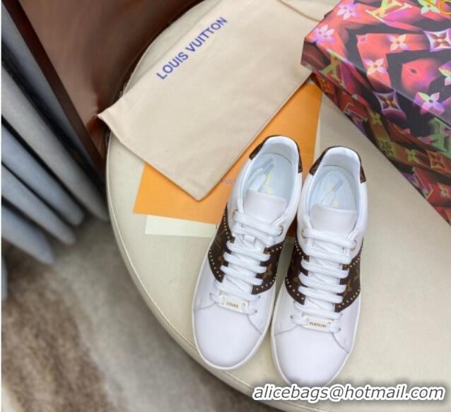 Low Price Louis Vuitton Frontrow Leather and Studed Monogram Canvas Sneakers 1A8FJA White