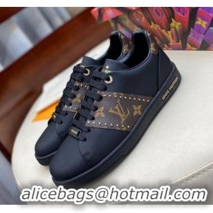 Most Popular Louis Vuitton Frontrow Leather and Studed Monogram Canvas Sneakers 1A8FJA Black