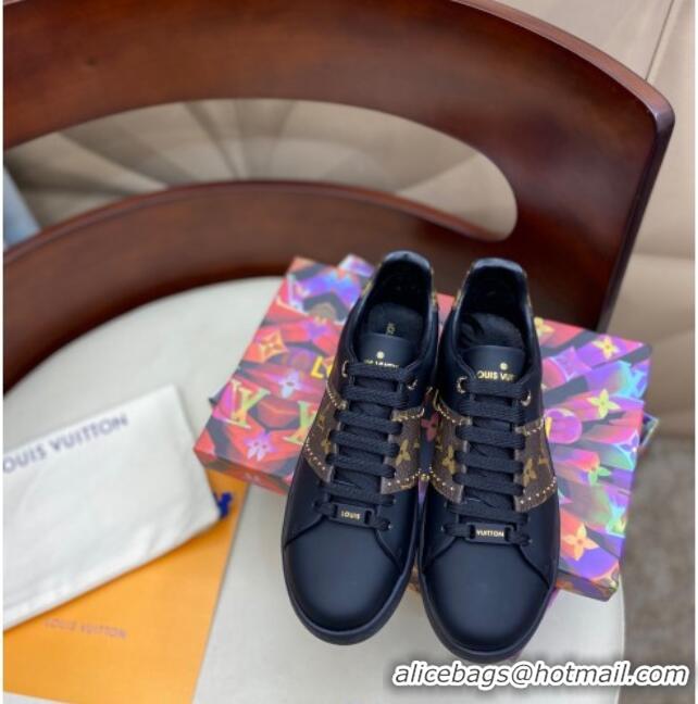 Most Popular Louis Vuitton Frontrow Leather and Studed Monogram Canvas Sneakers 1A8FJA Black