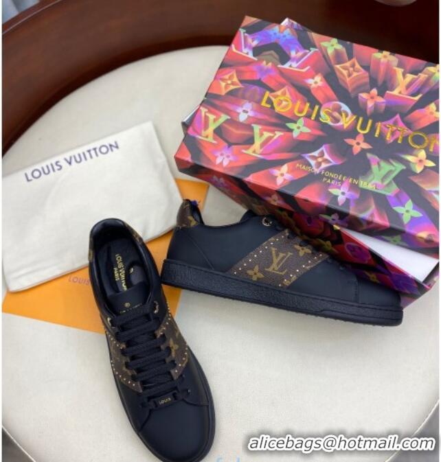 Most Popular Louis Vuitton Frontrow Leather and Studed Monogram Canvas Sneakers 1A8FJA Black