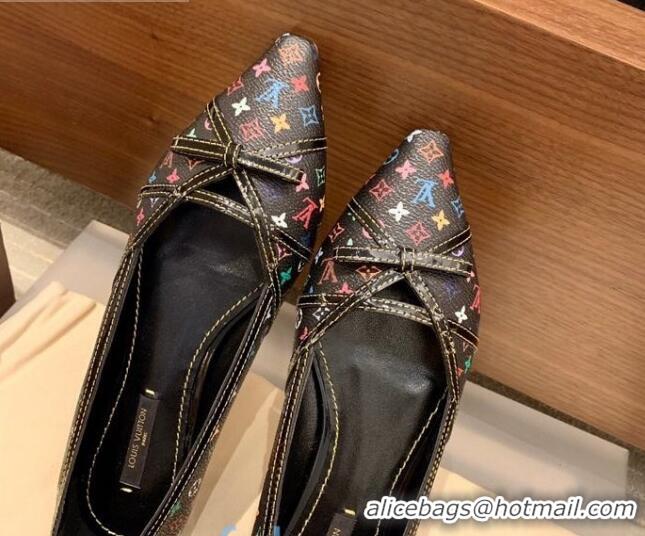 Unique Style Louis Vuitton Monogram Canvas Ballerinas with Strap Bow 010613 Black 