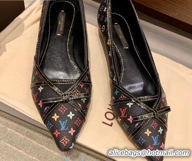 Unique Style Louis Vuitton Monogram Canvas Ballerinas with Strap Bow 010613 Black 