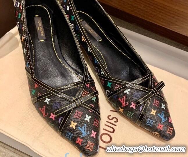 Unique Style Louis Vuitton Monogram Canvas Ballerinas with Strap Bow 010613 Black 