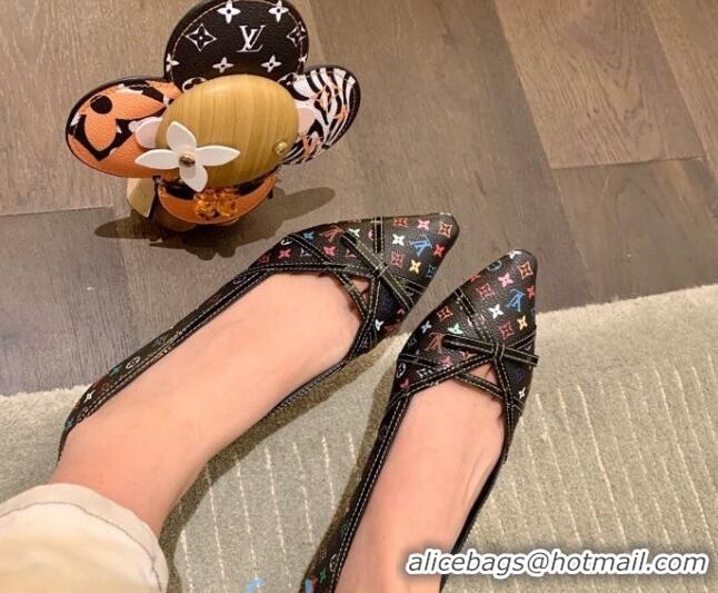 Unique Style Louis Vuitton Monogram Canvas Ballerinas with Strap Bow 010613 Black 