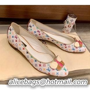 Custom Louis Vuitton Monogram Canvas Ballerinas with Strap Bow 010613 White