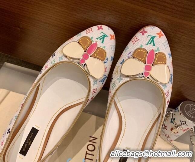 Custom Louis Vuitton Monogram Canvas Ballerinas with Strap Bow 010613 White