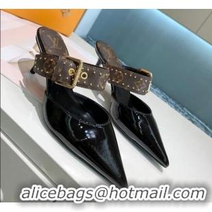 Classic Hot Louis Vuitton Monogram Canvas Patent Leather Sofia Heel Mules 5.5cm 010909 Black 2021