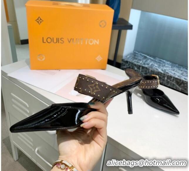 Classic Hot Louis Vuitton Monogram Canvas Patent Leather Sofia Heel Mules 5.5cm 010909 Black 2021