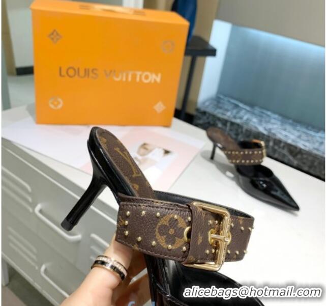 Classic Hot Louis Vuitton Monogram Canvas Patent Leather Sofia Heel Mules 5.5cm 010909 Black 2021