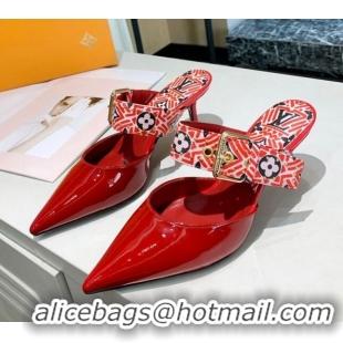 Most Popular Louis Vuitton LV Crafty Patent Leather Sofia Heel Mules 5.5cm 010907 Red