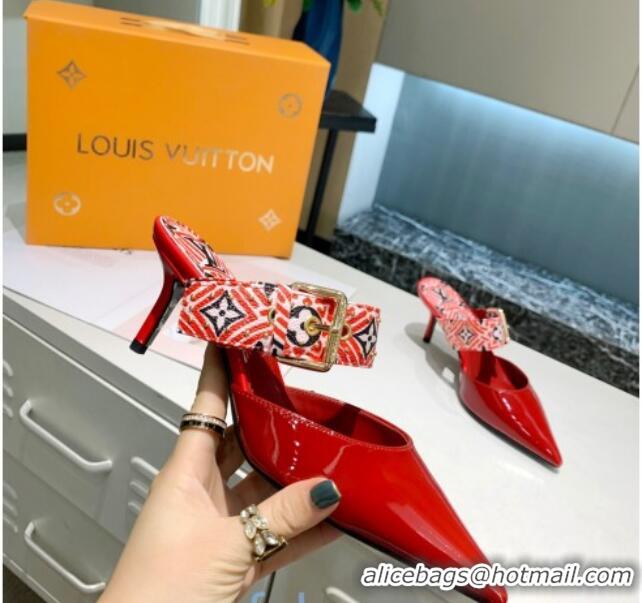 Most Popular Louis Vuitton LV Crafty Patent Leather Sofia Heel Mules 5.5cm 010907 Red