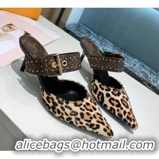 Stylish Louis Vuitton Monogram Canvas Leopard Print Sofia Heel Mules 5.5cm 010907