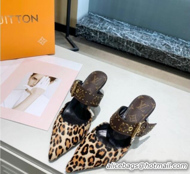 Stylish Louis Vuitton Monogram Canvas Leopard Print Sofia Heel Mules 5.5cm 010907