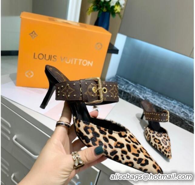 Stylish Louis Vuitton Monogram Canvas Leopard Print Sofia Heel Mules 5.5cm 010907