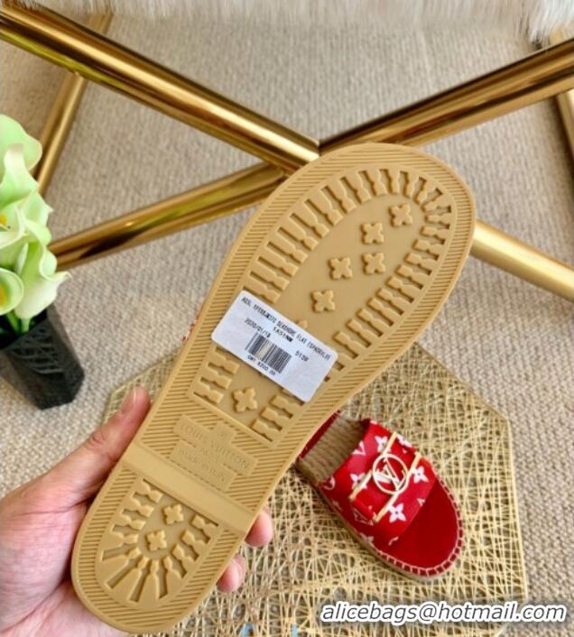 Top Grade Louis Vuitton Monogram Canvas Espadrille Slide Sandals with Rectangle LV Buckle 011101 Red