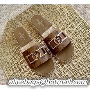 Good Quality Louis Vuitton Monogram Reverse Canvas Espadrille Slide Sandals with Rectangle LV Buckle 011102