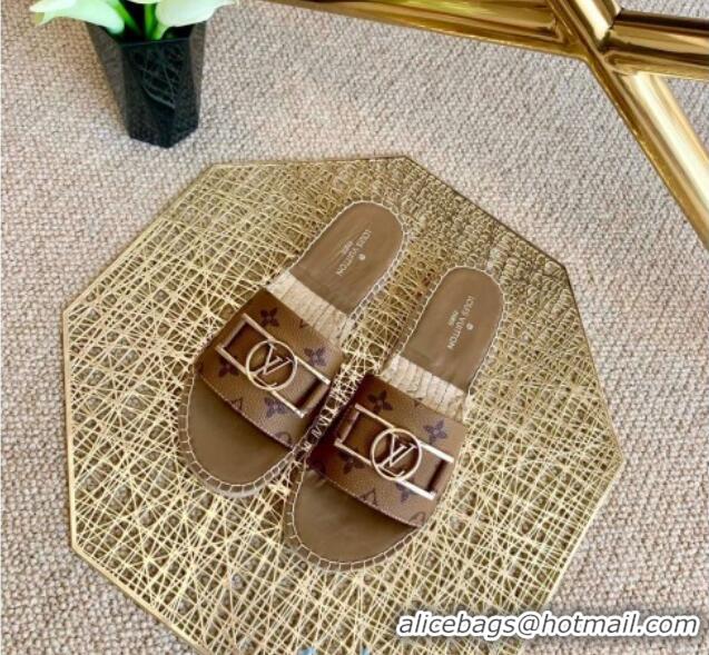 Good Quality Louis Vuitton Monogram Reverse Canvas Espadrille Slide Sandals with Rectangle LV Buckle 011102