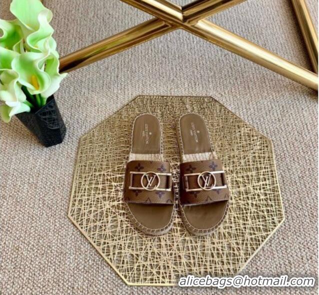 Good Quality Louis Vuitton Monogram Reverse Canvas Espadrille Slide Sandals with Rectangle LV Buckle 011102