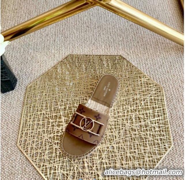 Good Quality Louis Vuitton Monogram Reverse Canvas Espadrille Slide Sandals with Rectangle LV Buckle 011102