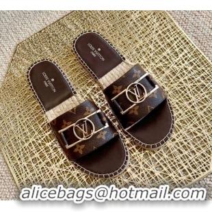 Perfect Louis Vuitton Monogram Canvas Espadrille Slide Sandals with Rectangle LV Buckle 011103 Brown