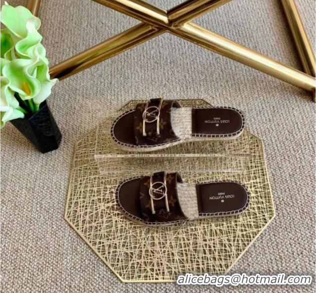 Perfect Louis Vuitton Monogram Canvas Espadrille Slide Sandals with Rectangle LV Buckle 011103 Brown