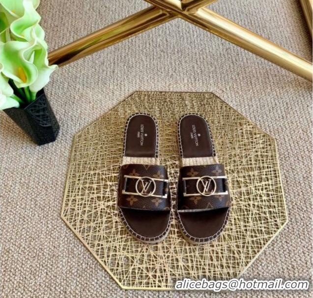 Perfect Louis Vuitton Monogram Canvas Espadrille Slide Sandals with Rectangle LV Buckle 011103 Brown