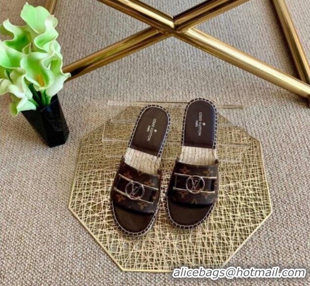 Perfect Louis Vuitton Monogram Canvas Espadrille Slide Sandals with Rectangle LV Buckle 011103 Brown