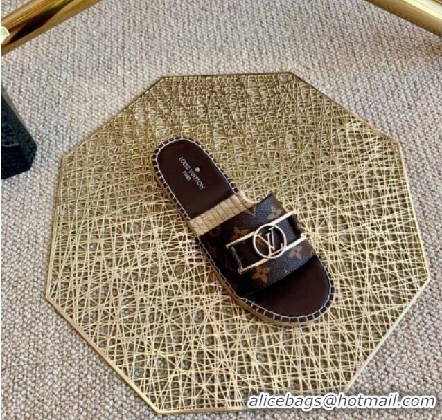 Perfect Louis Vuitton Monogram Canvas Espadrille Slide Sandals with Rectangle LV Buckle 011103 Brown