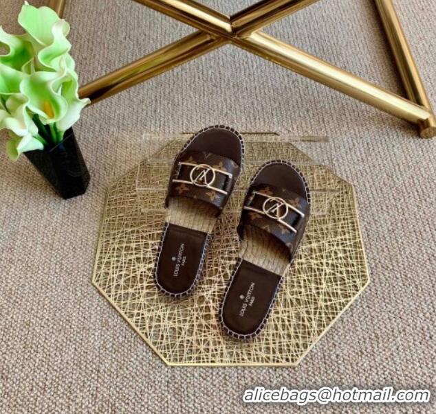 Perfect Louis Vuitton Monogram Canvas Espadrille Slide Sandals with Rectangle LV Buckle 011103 Brown