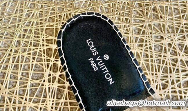 Unique Style Louis Vuitton Monogram Canvas Espadrille Slide Sandals with Rectangle LV Buckle Black 011104