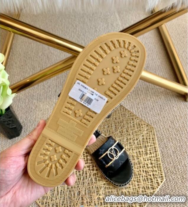 Unique Style Louis Vuitton Monogram Canvas Espadrille Slide Sandals with Rectangle LV Buckle Black 011104