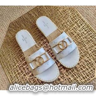 Good Looking Louis Vuitton Monogram Canvas Espadrille Slide Sandals with Rectangle LV Buckle 011104 White