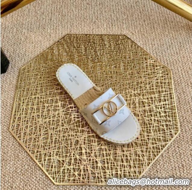 Good Looking Louis Vuitton Monogram Canvas Espadrille Slide Sandals with Rectangle LV Buckle 011104 White