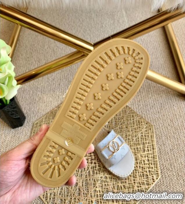 Good Looking Louis Vuitton Monogram Canvas Espadrille Slide Sandals with Rectangle LV Buckle 011104 White