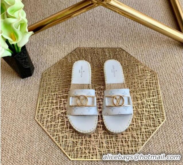 Good Looking Louis Vuitton Monogram Canvas Espadrille Slide Sandals with Rectangle LV Buckle 011104 White