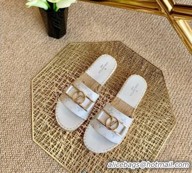 Good Looking Louis Vuitton Monogram Canvas Espadrille Slide Sandals with Rectangle LV Buckle 011104 White