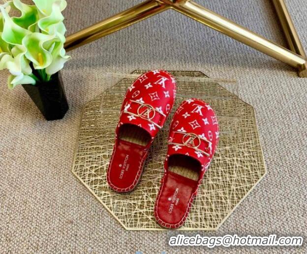 Good Quality Louis Vuitton Monogram Canvas Espadrille Slide Sandals with Rectangle LV Buckle 011104 Red