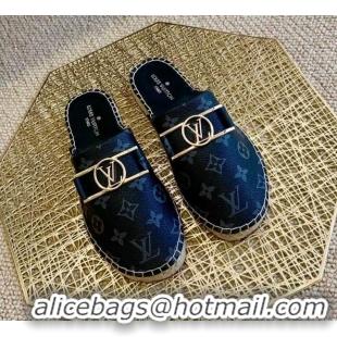 Good Quality Louis Vuitton Monogram Canvas Espadrille Slide Sandals with Rectangle LV Buckle 011104 Black