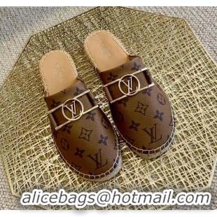 Discount Louis Vuitton Monogram Reverse Canvas Espadrille Flat Mules with Rectangle LV Buckle 011108