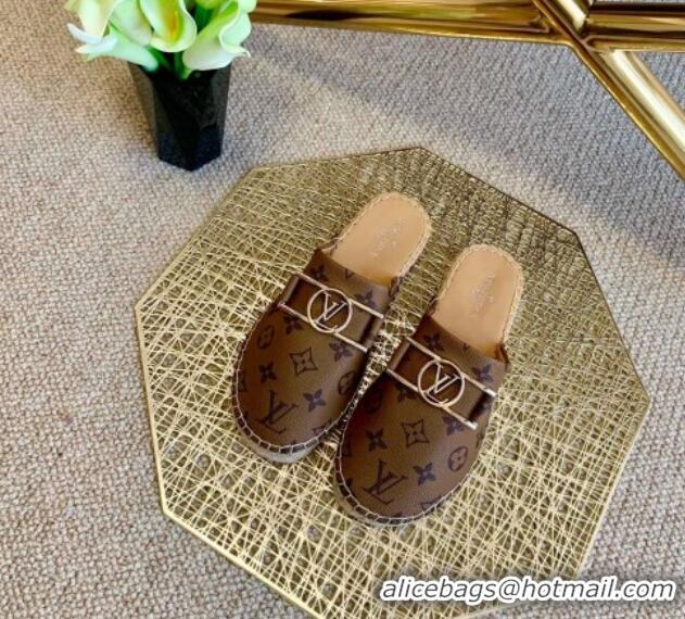 Discount Louis Vuitton Monogram Reverse Canvas Espadrille Flat Mules with Rectangle LV Buckle 011108