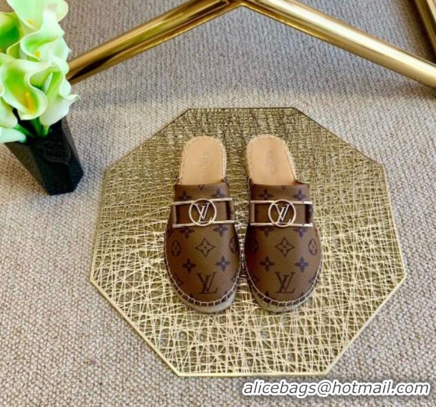 Discount Louis Vuitton Monogram Reverse Canvas Espadrille Flat Mules with Rectangle LV Buckle 011108