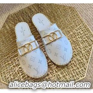 Best Product Louis Vuitton Monogram Reverse Canvas Espadrille Flat Mules with Rectangle LV Buckle 011108 White