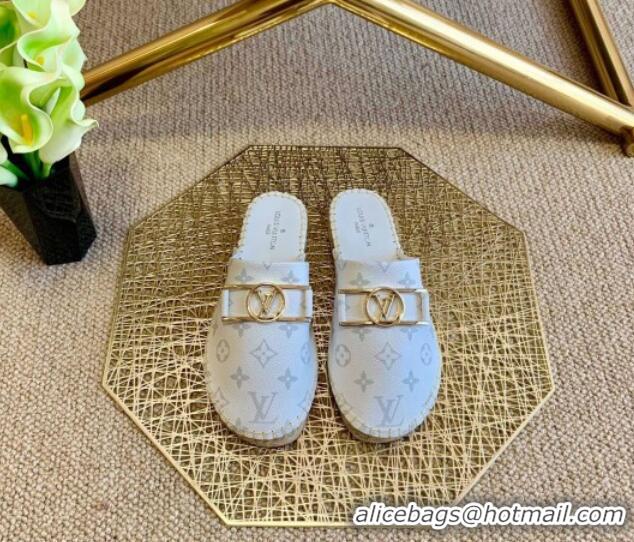 Best Product Louis Vuitton Monogram Reverse Canvas Espadrille Flat Mules with Rectangle LV Buckle 011108 White